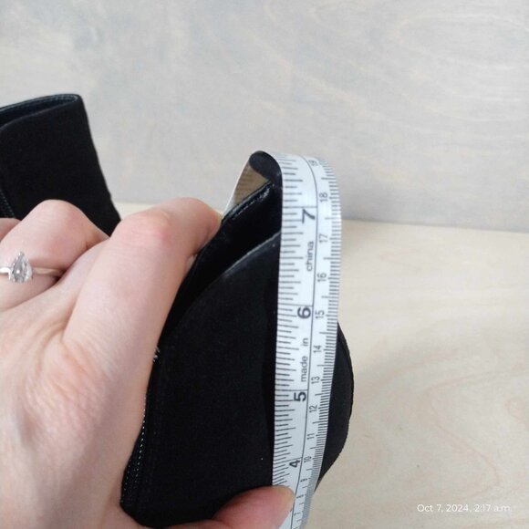 Call it Spring Heeled boot jet black ankle bootie with gold zippers curved toe - Picture 2 of 10